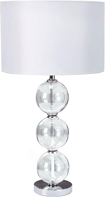 Searchlight TABLE LAMP - CLEAR GLASS BALL STACKED BASE, WHITE SHADE (SINGLE)