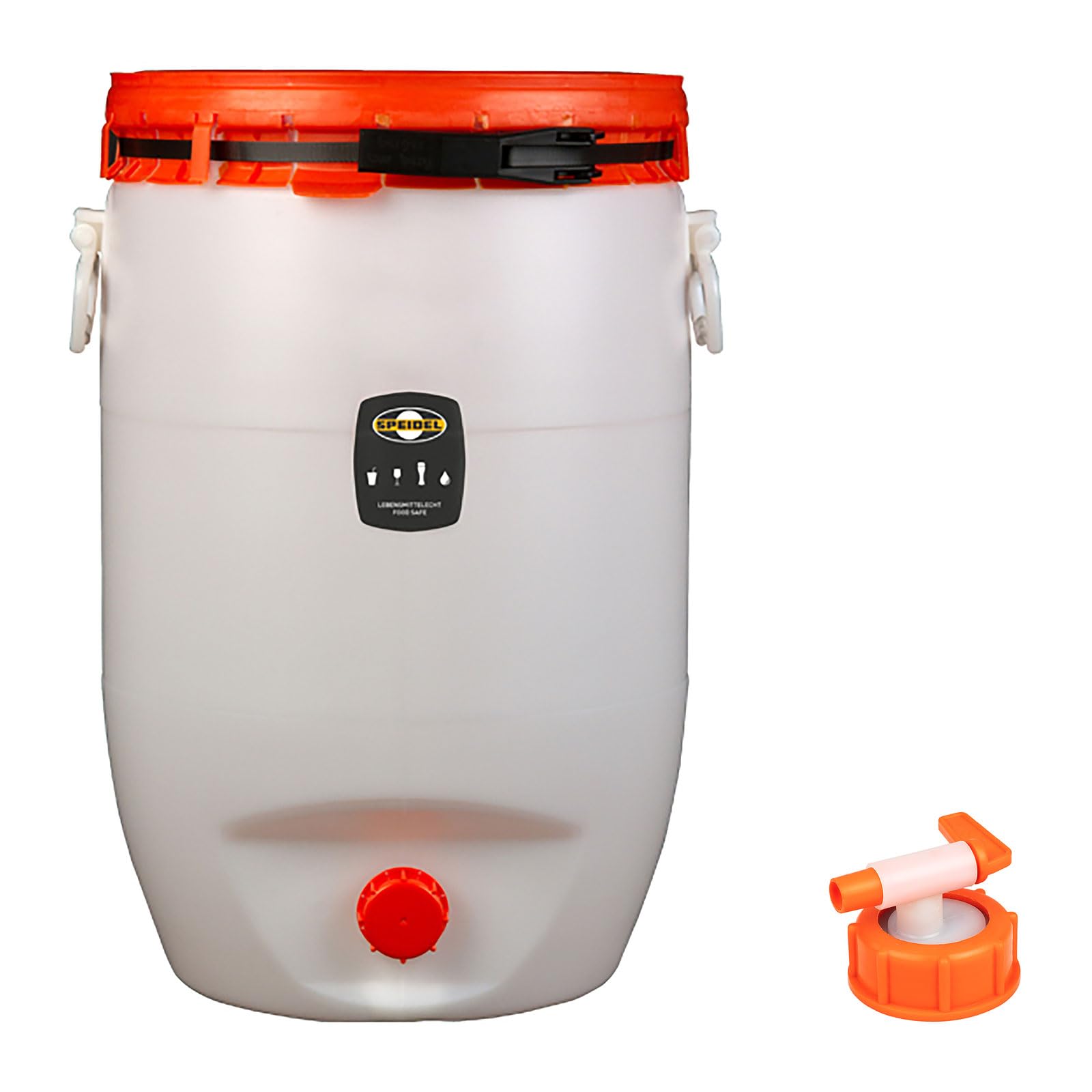 Mostfass 120 Liter mit Auslaufhahn NW10, Gärfass PE (120 L rund) für Most, Wein, Cider, Säfte, Glühwein, Getränke, Fass Getränkefass lebensmittelecht, Kunststoff Gärbehälter Behälter