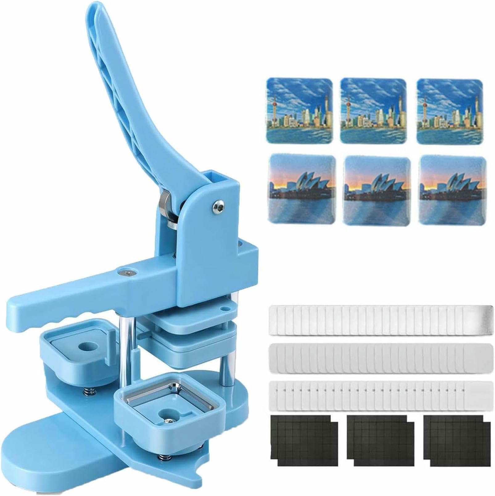ZXGRfdefa Badge maker, 50 mm Square Fridge Photo Maker Machine Press, Ergonomic Arc Handle Punch Kit, Easy DIY Button Making(Blue,Fridge Magnets)