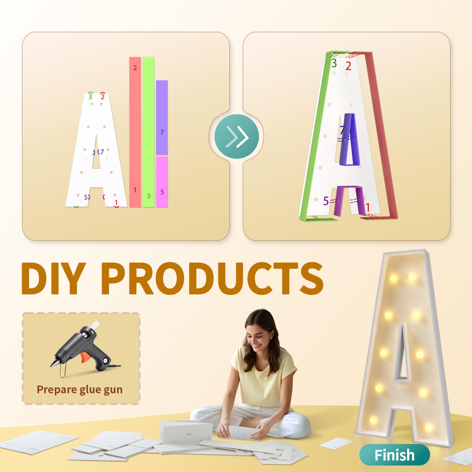imprsv Carpa de carpa iluminada con letras de mosaico de 1,2 m para fiesta de bebé, compromiso, graduación, decoración de fiestas, letras grandes para decoración de fiestas,