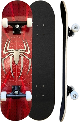 Skate Infantil Semi Profissional Juvenil Montado Completo Radical Skateboard Criança Shape com Lixa - Arte de Rua - Spider Aranha