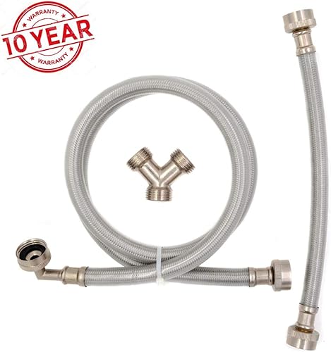 Miniatura 2 de Kit de instalación de manguera para secadora de vapor, mangueras trenzadas de acero inoxidable, 6 pies de largo con codo FHT de 90 grados de 3/4