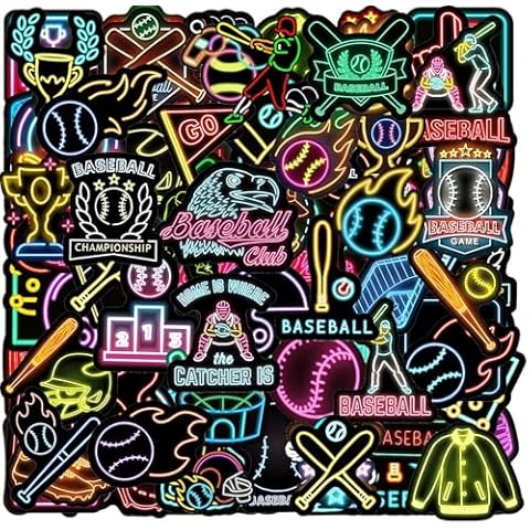 120 Pcs Neon Baseball Sticker Packs, Baseball Party Favors Sports Themed Birthday Party Supplies Baseball Birthday Decoration Baseball Stickers for Water Bottles Skateboard Scrapbooks Journals Luggage Cover