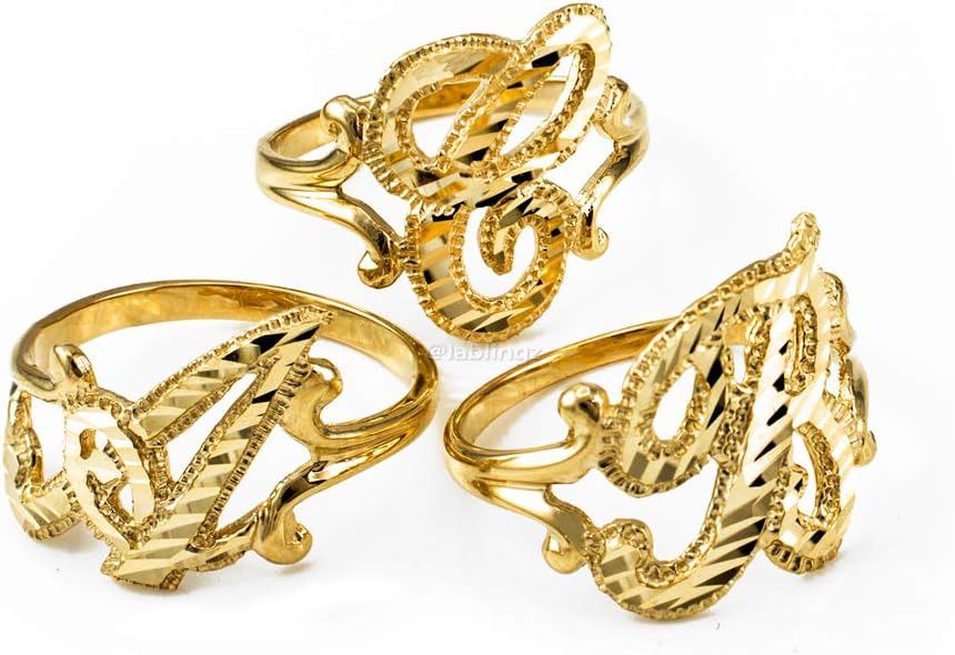 LA BLINGZ Sparkle-Cut Letter Initial Script Ring In 10K Yellow Gold