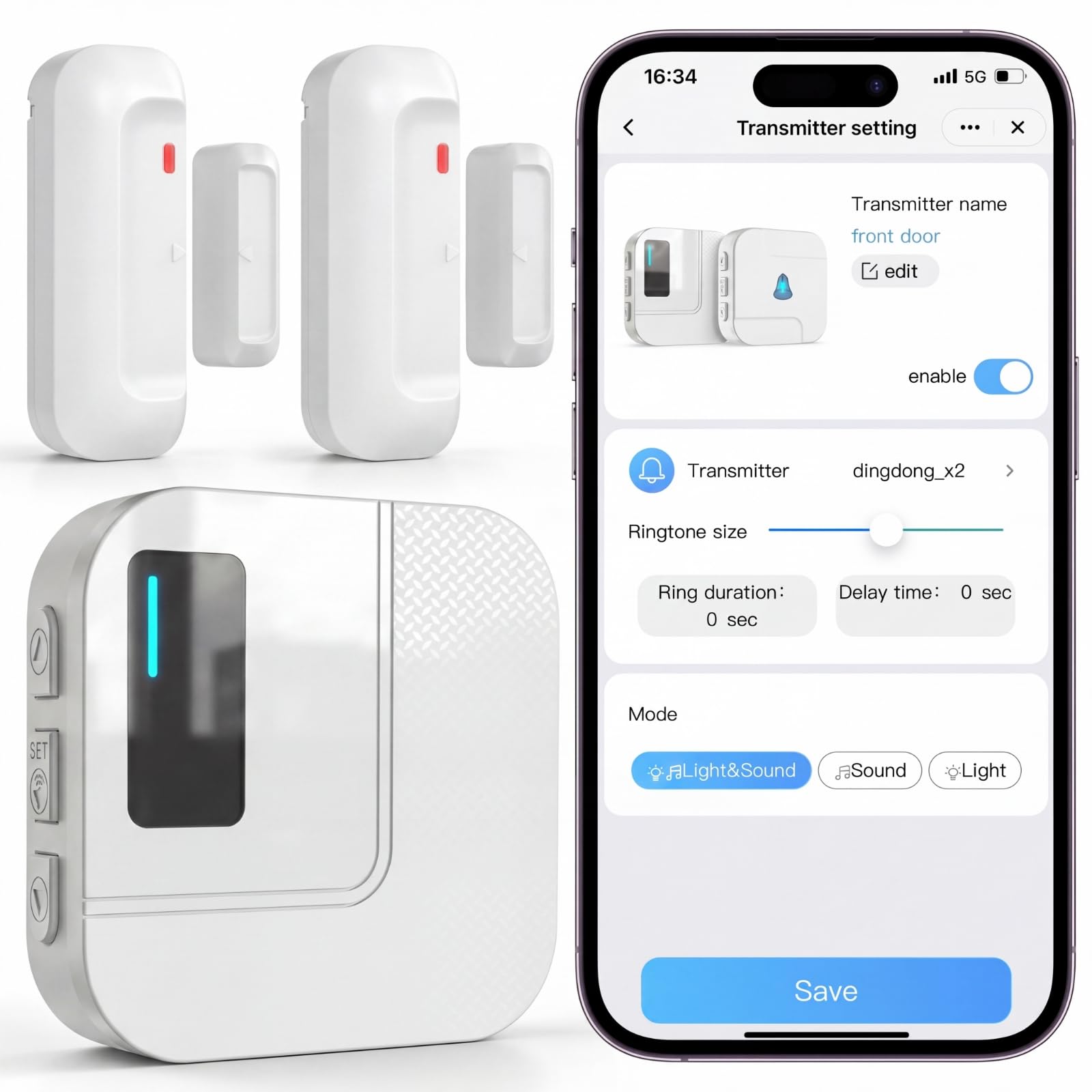 SanJie Door Sensor Alarm with Phone Notifications for Kids Safety & Dementia Care,WiFi Door Open Alarm Chime When Entering for Home/Store/Office,500 FT Range,20 Chimes,2 Sensor 1 Receiver 2.4GHz Only