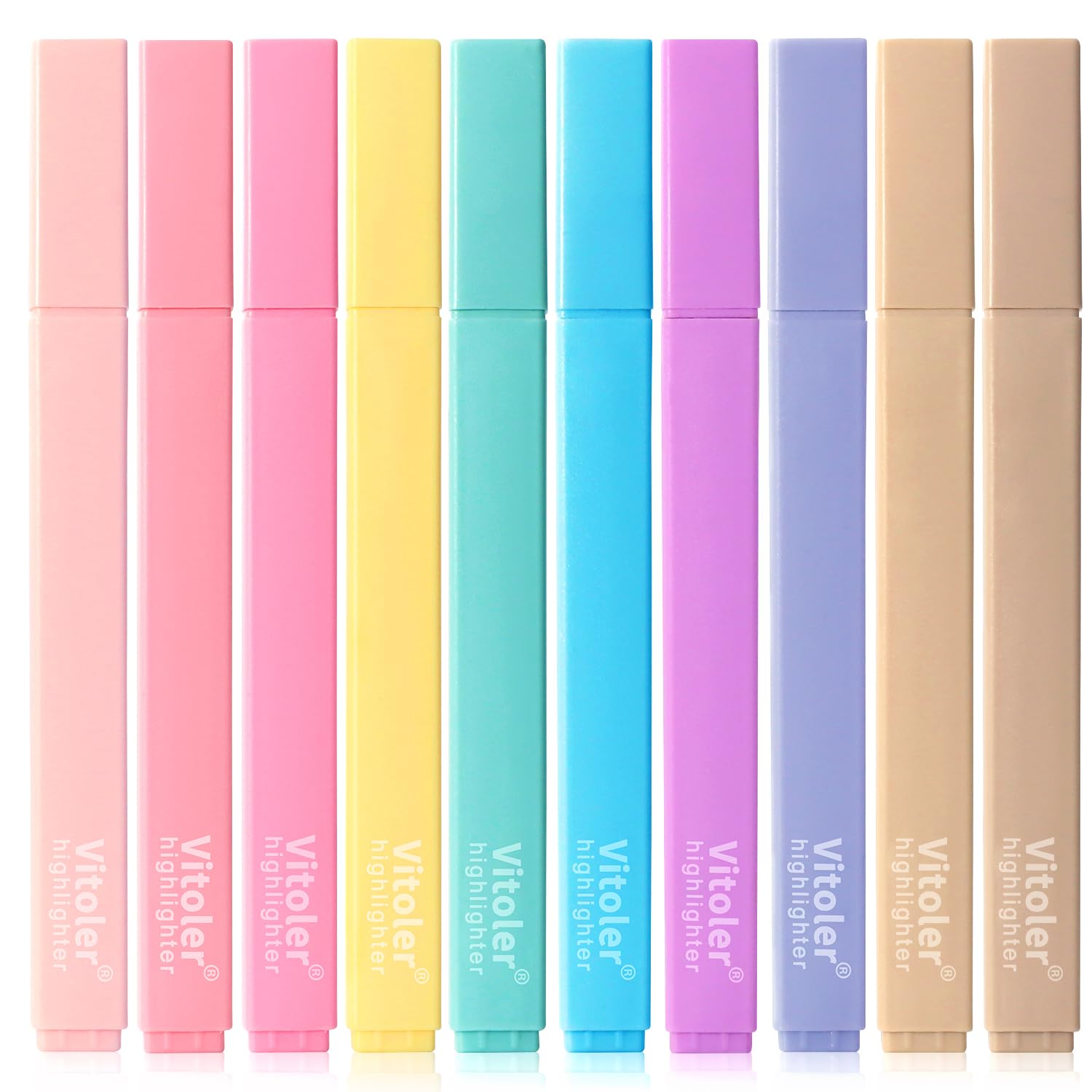 Vitoler 10 Pack Aesthetic Highlighters Soft Chisel Tip Bible Pastel Highlighters Cute Rainbow Color No Bleed Bible Highlighter,Great for Painting,