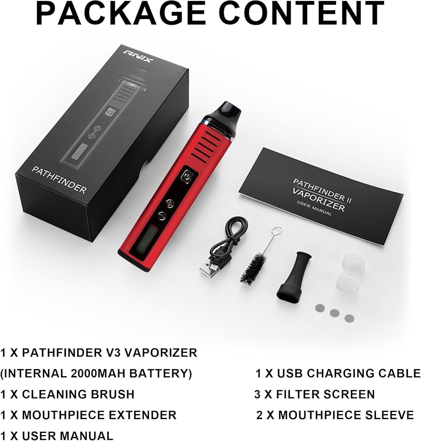 Kräuter Vaporizer 1800mAh Akku – Dry Herb Vaporizer mit Edelstahl-Heizkammer, LCD Display, Einstellbare Temperatur 93–220°C, Tragbarer Kräuter Verdampfer mit Isoliertem Luftweg-Rot