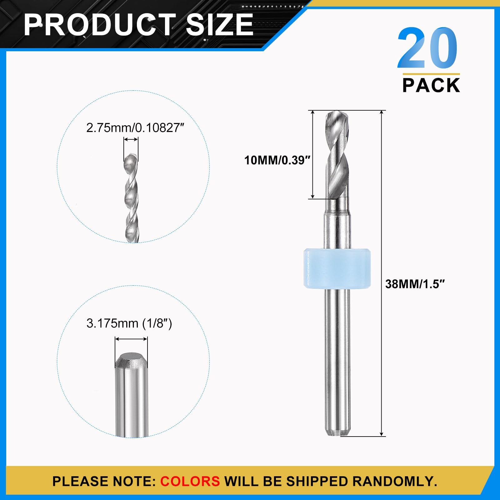 PATIKIL 20 Pack 2.75mm Micro Drill Bits 1/8" Shank Carbide Tungsten Steel 135° Mini Small Bits Print Circuit Board Drilling Tool for CNC Engraving Precision Machinery - Image 2