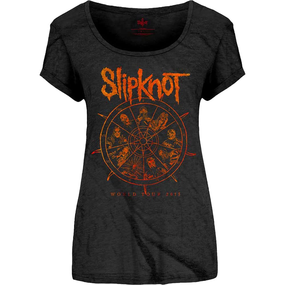 Rockoff Trade Women's Slipknot The Wheel T - Shirt, Black (Black Black), 12 (Manufacturer Size: Large)