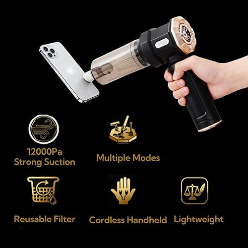 Miniatura 6 de Aspiradora de mano para automóvil, aspiradora de 12000 Pa y plumero de aire, aspiradora de mano inalámbrica portátil con motor sin escobillas y