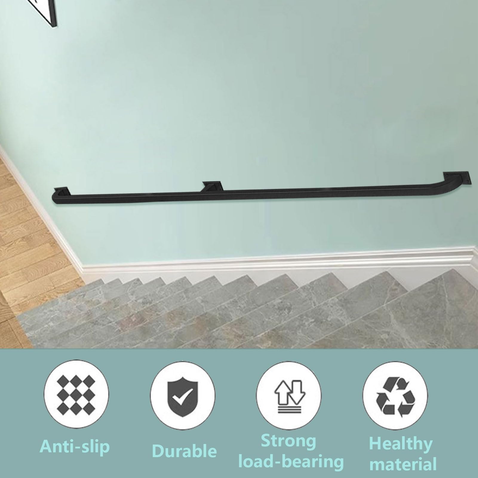 Ringhiera per corrimano per Scale, Ringhiera Antiscivolo per Tubo in Ferro Battuto Nero Montato a Parete per Cortili per Scale Interne ed Esterne, Asta di Supporto di Sicurezza per Corridoio ( Size :