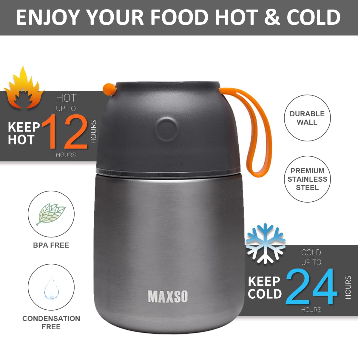 Vakuumisolierte Thermosbehälter für heiße und kalte Speisen für Kinder und Erwachsene, 680 ml und 470 ml, Set aus Edelstahl-Suppen-Thermos und Mittagessen mit Löffel,