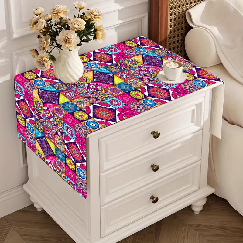 Decorative Table Runner for Bedside Table | Premium Fabric Dresser Cover for Bedroom & Living Room | Washable Home Decor Runner (Rangoli)-image-41