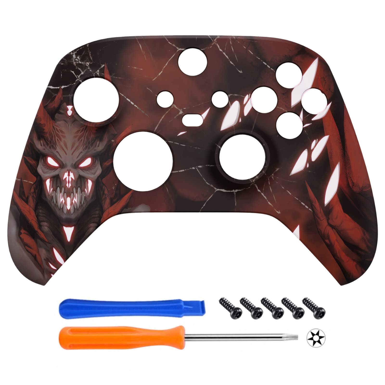 eXtremeRate Coque Personnalisée pour Xbox Séries X/S, Coque Avant pour Xbox Séries X/S Manette, Glow in Dark, Démon écarlate