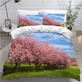 ELARCO Housse de Couette 200 x 200 3D Beau Paysage Microfibre Parures De Lit Fleurs Roses Fermeture à Glissière 2 taies d'oreiller 65x65 en pour Enfants Garons Filles Mâle Adulte Femelle