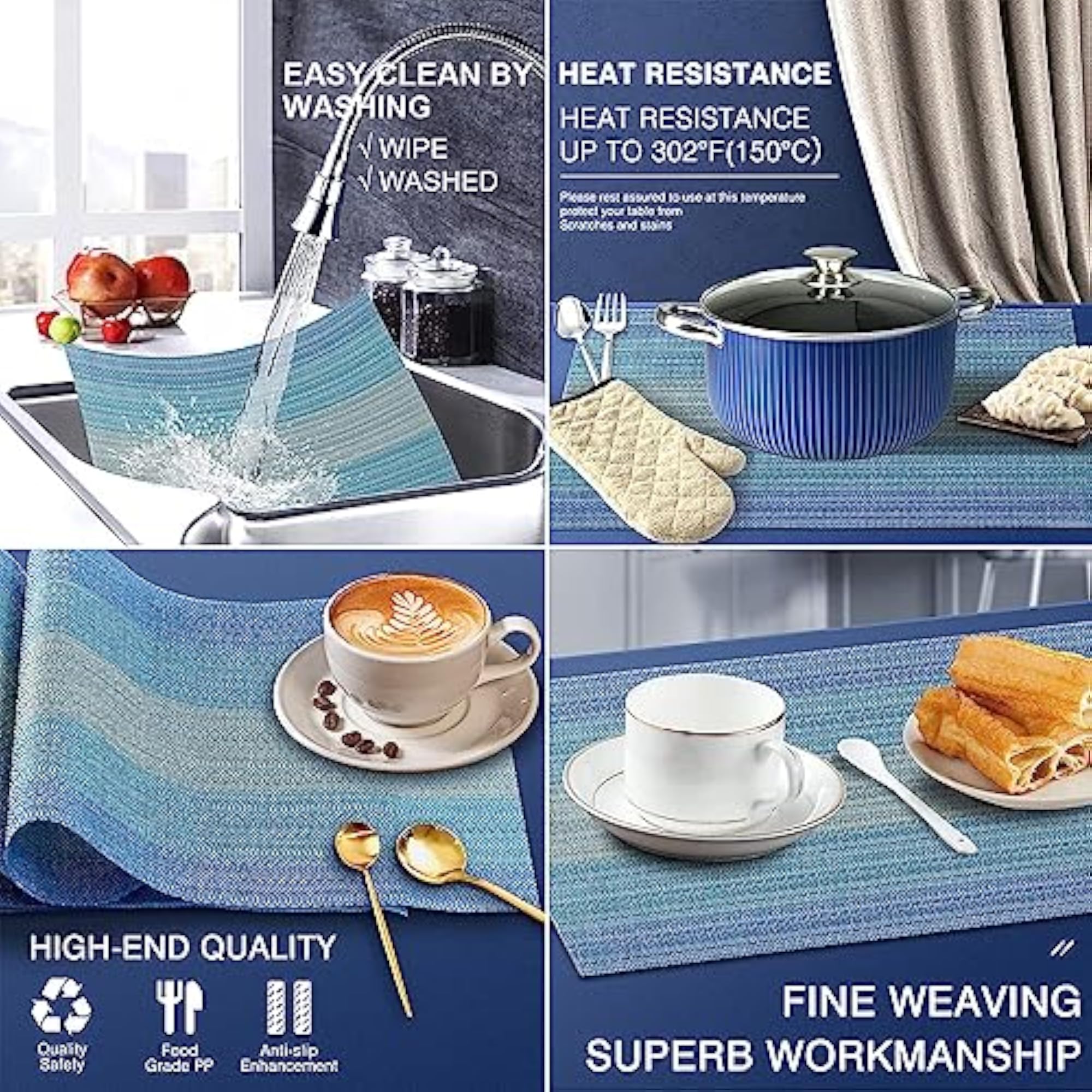 12Pack Placemats for Dining Table Washable Fabric