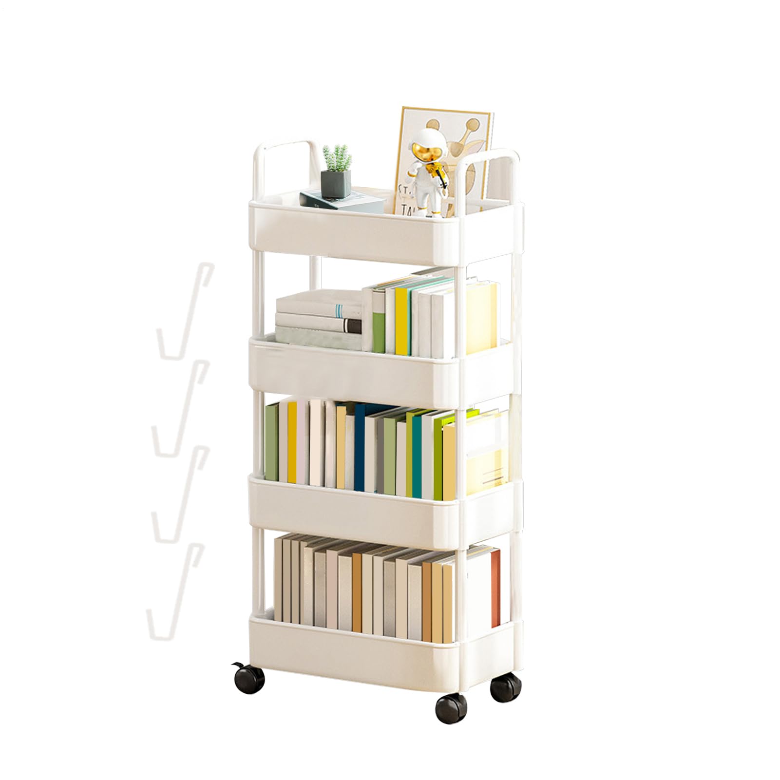 Carro Rodante Utilitario De 3/4 Niveles, Carro Almacenamiento Con Ruedas, Carrito Auxiliar Con Ruedas, Organización Baño Carrito, Carrito Rodante Para Libros Biblioteca Para Habitación Y Oficina