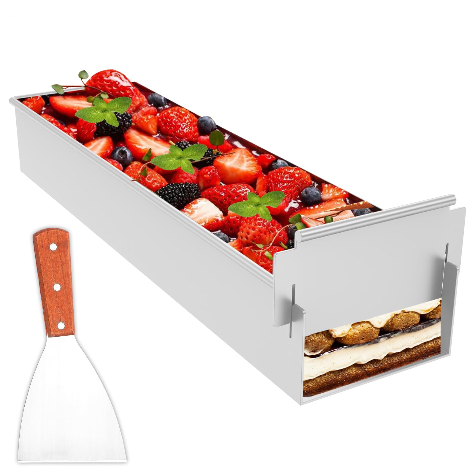 Rechteckig Backform Verstellbar, Tiramisu Form mit Antihaftbeschichtung, Aluminiumlegierung Backform mit Pfannenwender, Abnehmbares Seitenteil, für Mousse Käsekuchen Lasagne Brot Toast(Stil1)