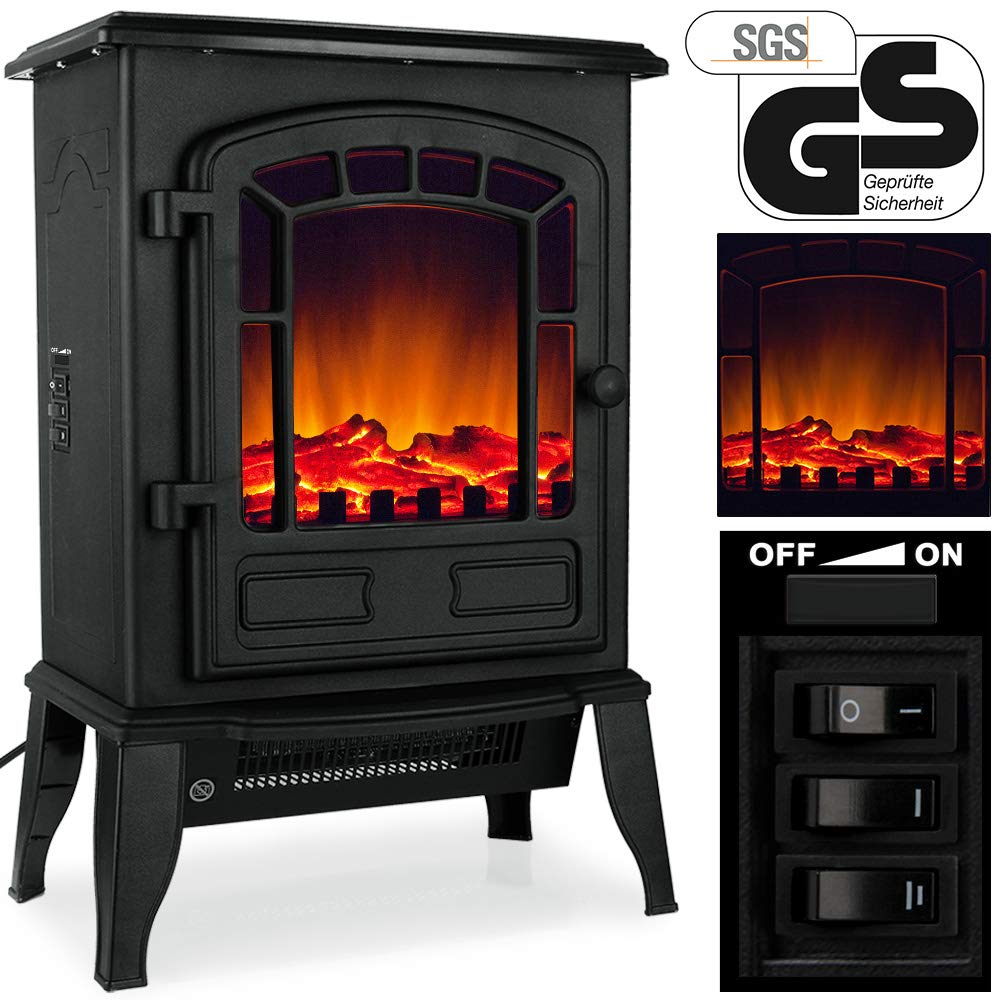 Deuba Chimenea Eléctrica de Pie Calefactor Efecto Llama LED 2000W Negro