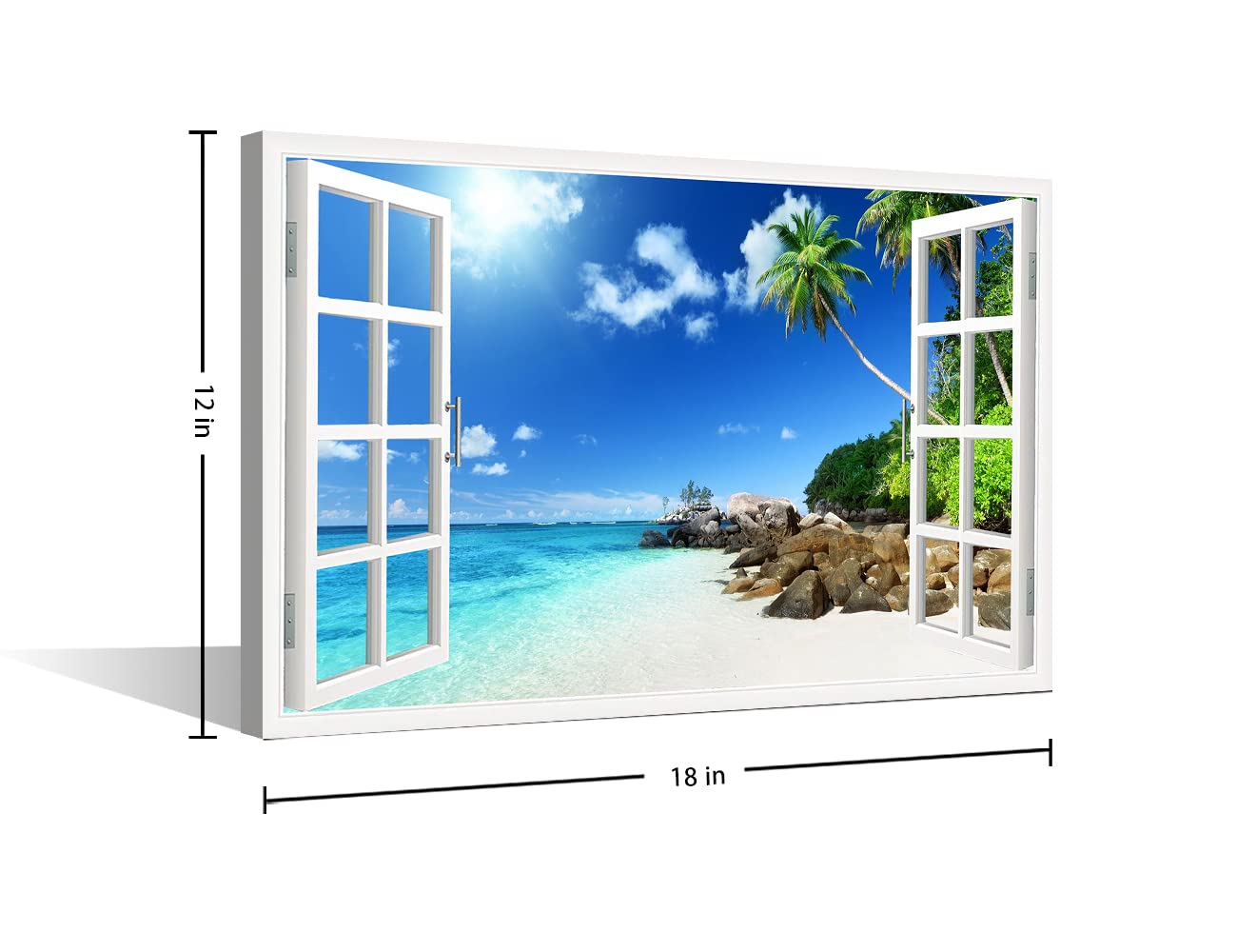 Window View Ocean Beach Palm Wall Art Art - Image 2