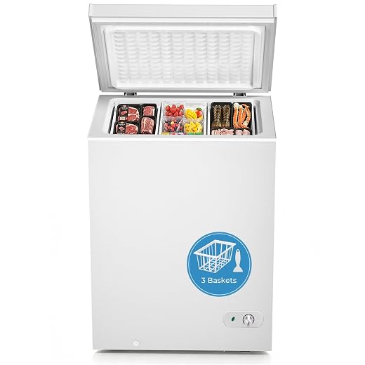 Antarctic Star Chest Freezer 5.0 Cubic Feet Compact Freezer with Removable Baskets, Top Open Door Deep Freezer, Adjustable Temperature for Home Dorm, Bar, Basement, Kitchen, White