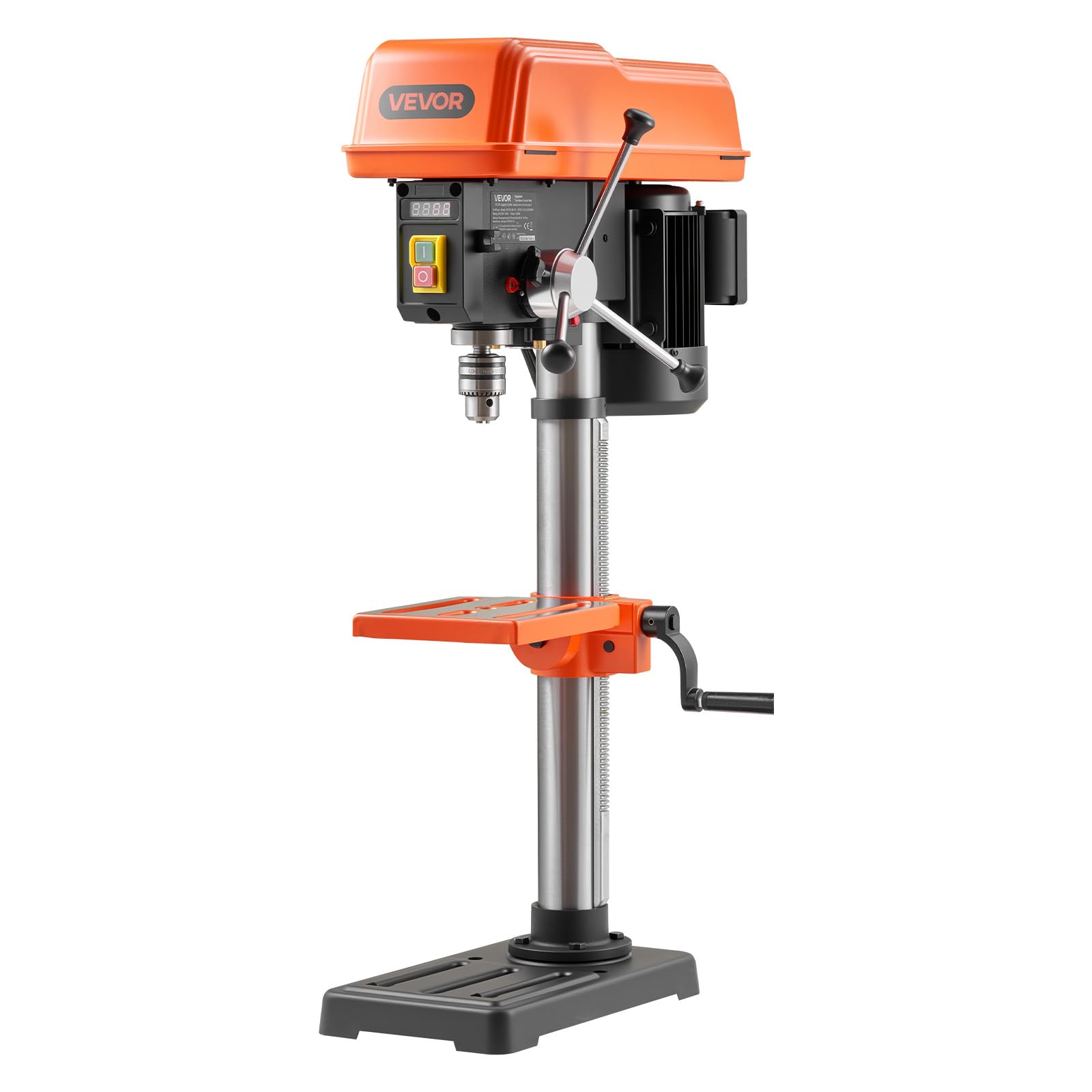 VEVOR Taladro de Columna 400W 254mm Taladradora de Columna Velocidad Variable 440-2600 RPM con Pantalla Digital X-Laser LED, Mesa Inclinable 45° para Carpintería Metalistería Taller Hogar Madera Metal