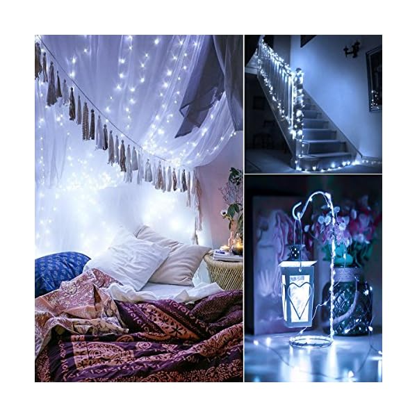 Bxroiu 2 x fairy lights battery operated, silver wire chains 8 mode 5m 50 leds timer string lights with remote control for bedroom christmas party wedding decoration - image 4