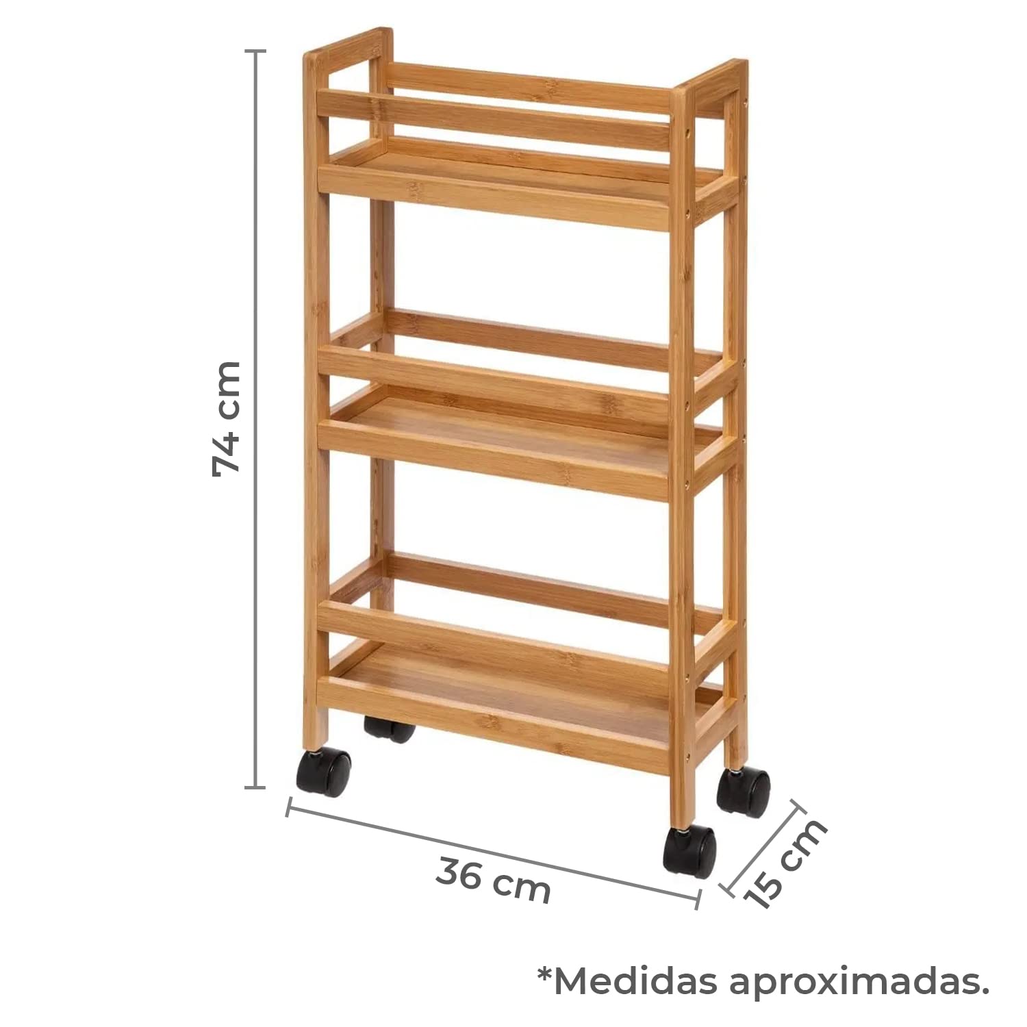 TIENDA EURASIA - Mueble Auxiliar con Ruedas, Estanteria de 3 Alturas, Mueble Auxiliar Baño, Estanteria Cocina Madera 36 x 15 x 74 cm con Ruedas, Carros de Almacenamiento