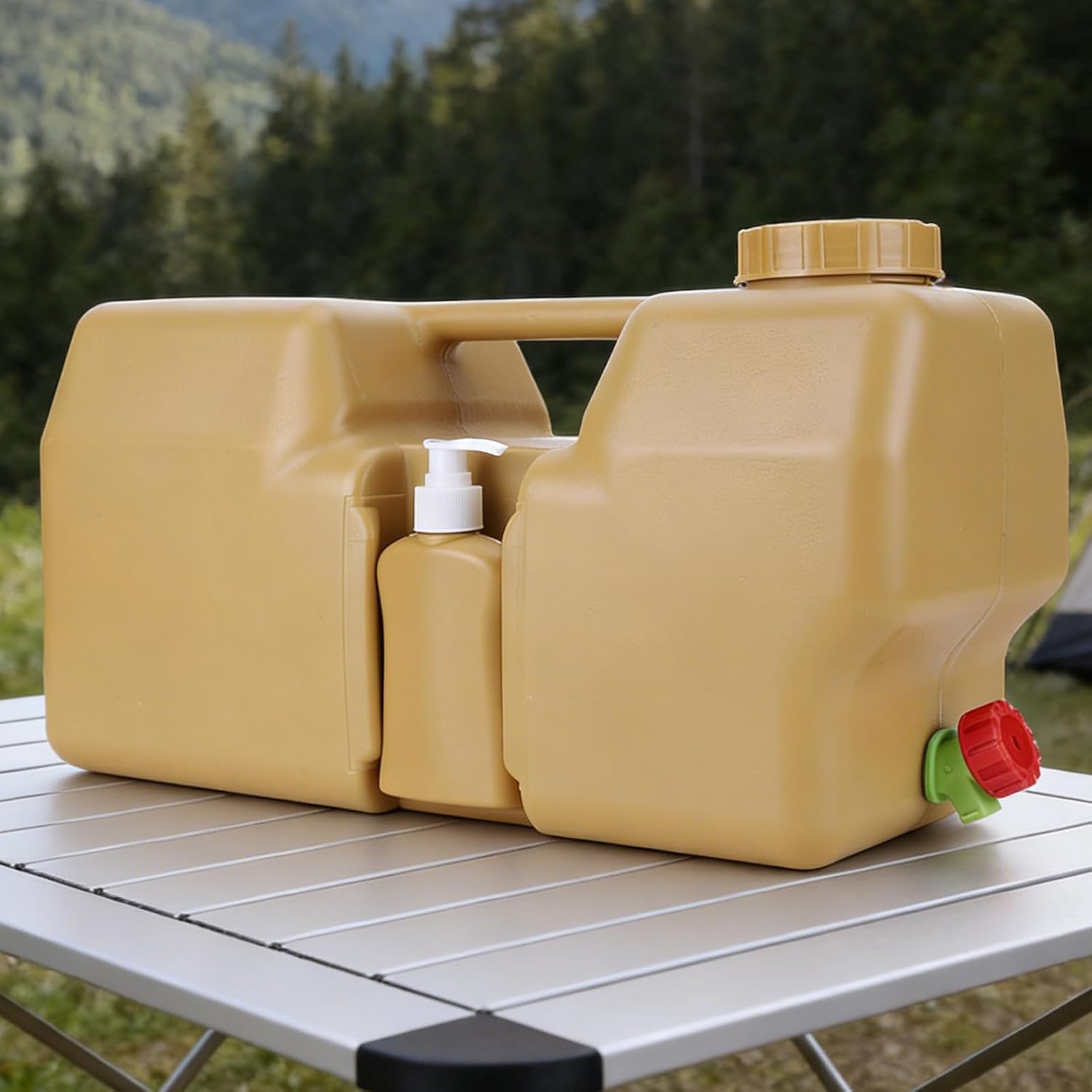 5 Gallon Camping Water Container with Spigot, Portable Water Jug with Hand Sanitizer Bottle, BPA Free, No Leakage Water Dispenser for Hiking, Picnic, Emergency Storage
