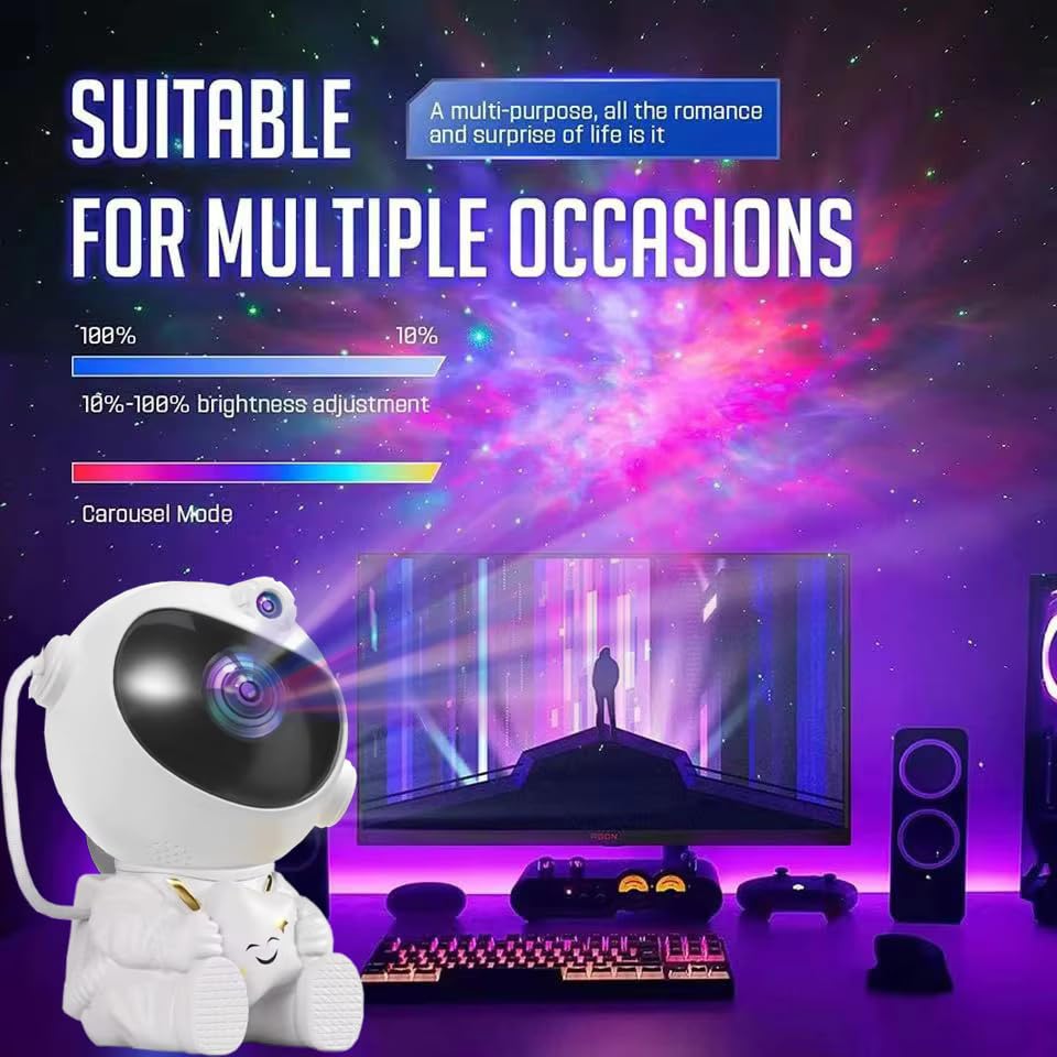 Image of One94Store Astronaut Galaxy Projector Night Light - 360 Rotating Nebula Star Projector with Remote, Timer & Adjustable Head - LED Space Lamp for Kids' Bedroom, Home, Gifts, Toys (Star Astronaut)