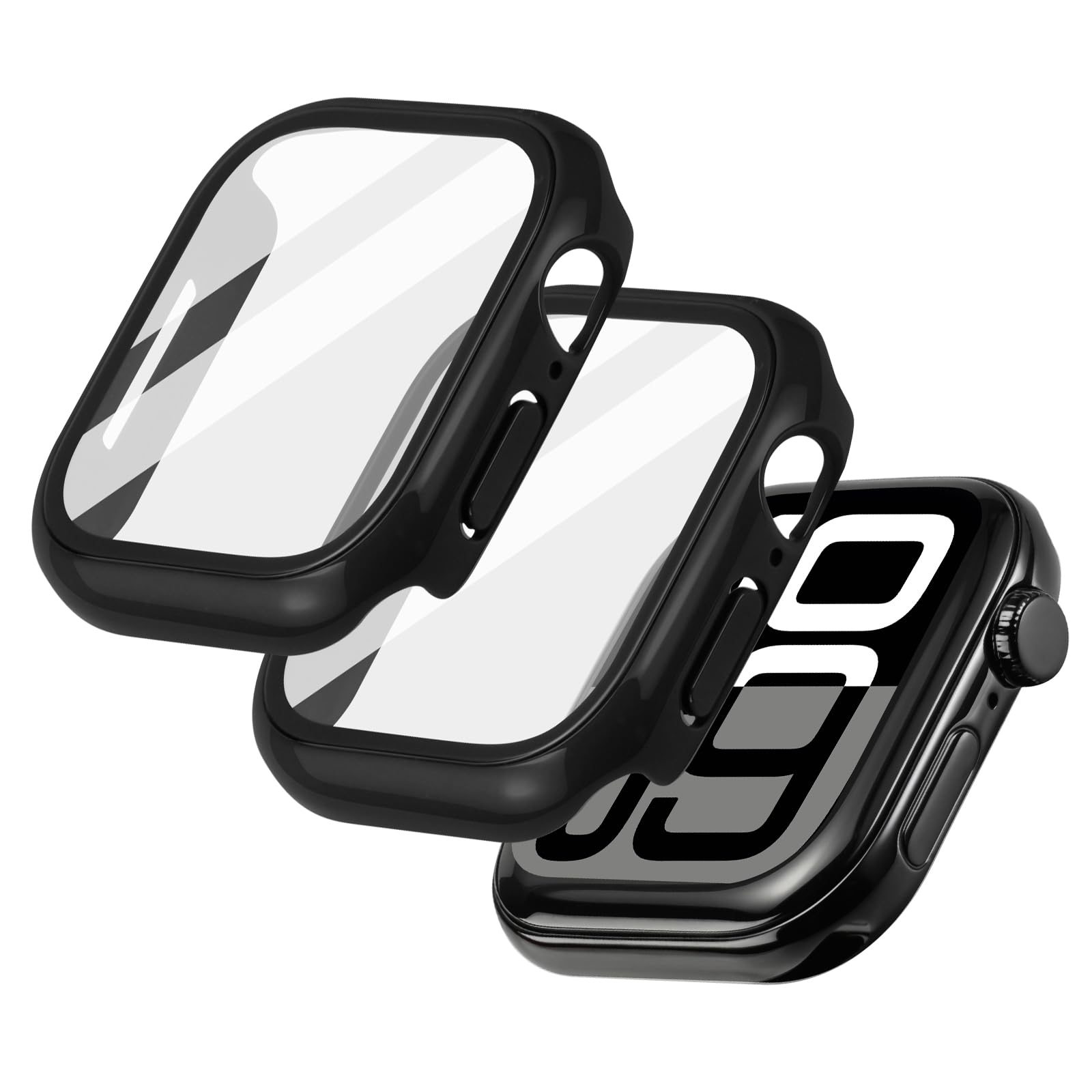 VINATO Pack of 2 Protective Cases with Tempered Glass for Apple Watch Series 10 42 mm - Black