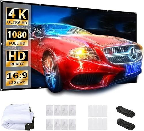 Aurzen Pantalla de proyector portátil para exteriores con soporte, 100 pulgadas, 169 HD 4K, sin arrugas, altura ajustable, ángulo de visión de 160,
