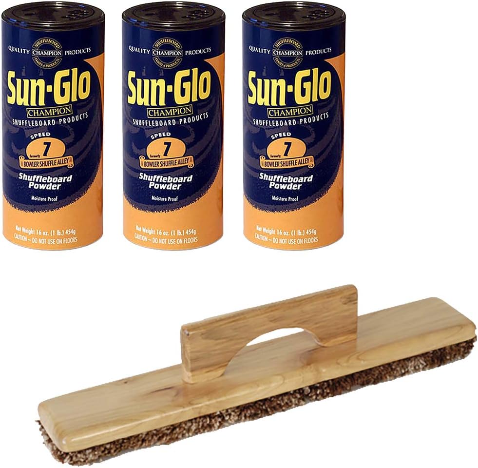 Sun-Glo 3 Cans #7 Shuffle Alley Wax & 1 Shuffleboard Sweep