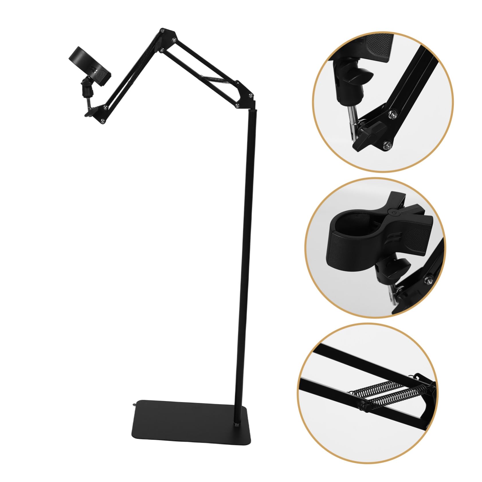 Soporte Ajustable para Secador de Pelo de Pie en Hierro Negro | Brazo Giratorio y Altura Regulable, Estructura Plegable, Abrazadera Antideslizante con Medida 3,2-6,4 Cm