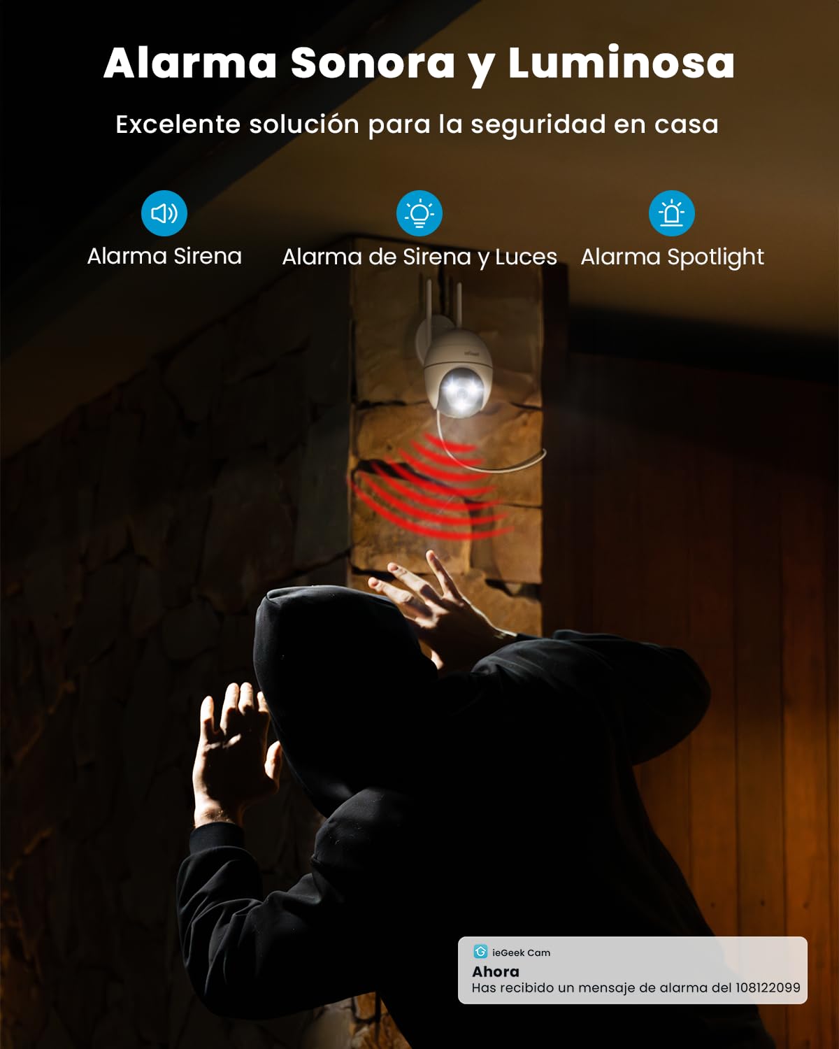 ieGeek 2K Camara Vigilancia WiFi Exterior con Eléctrico, PTZ 355°, Detección de Humano, Seguimiento Automático, Visión Nocturna Color, Alarma de Luz y Sonido, Grabación Continua(2 PCS)