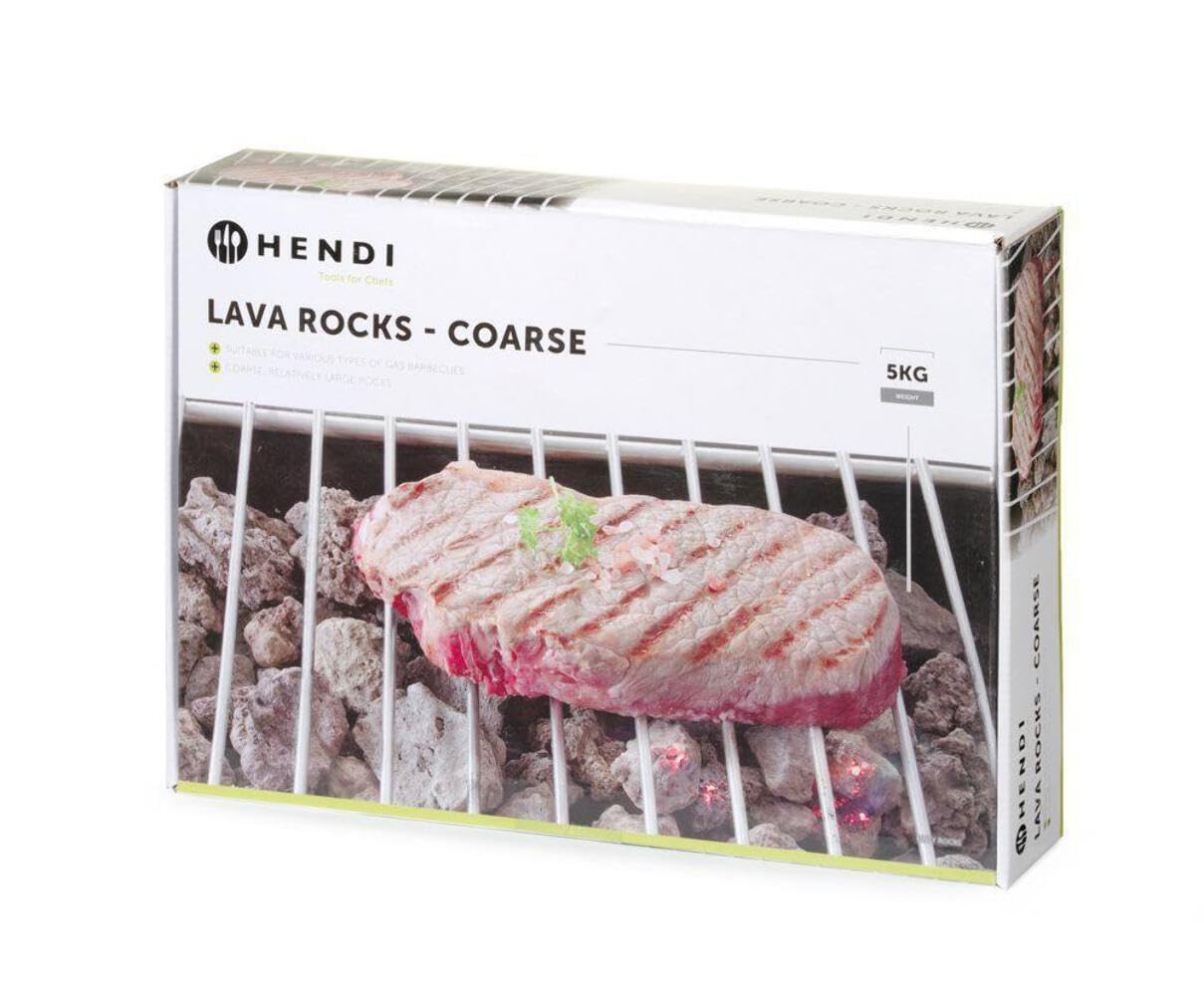 HENDI Pierres de Lave, Gros/Grand, pour Différents Types de Grills et Barbecues à Gaz, Roche Volcanique Naturelle, Pierre Réfractaire, Sac de 5 kg