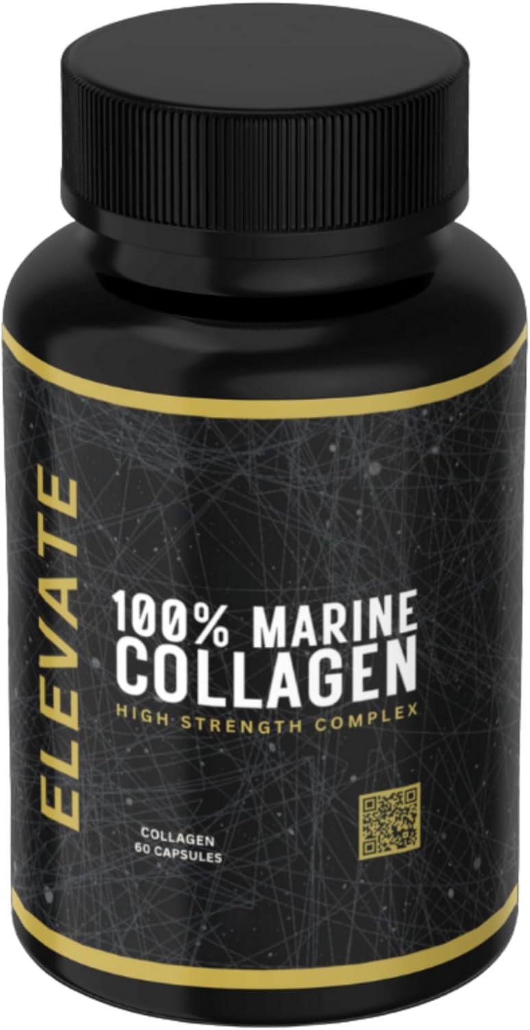 Elevate Supplements 100% Marine Collagen (Type 1), 30 Capsules | Added Hyaluronic Acid, Vitamin C & Biotin for Skin, Hair, Nail, Joint & Nervous System Support | Multi-Benefit Beauty Supplement