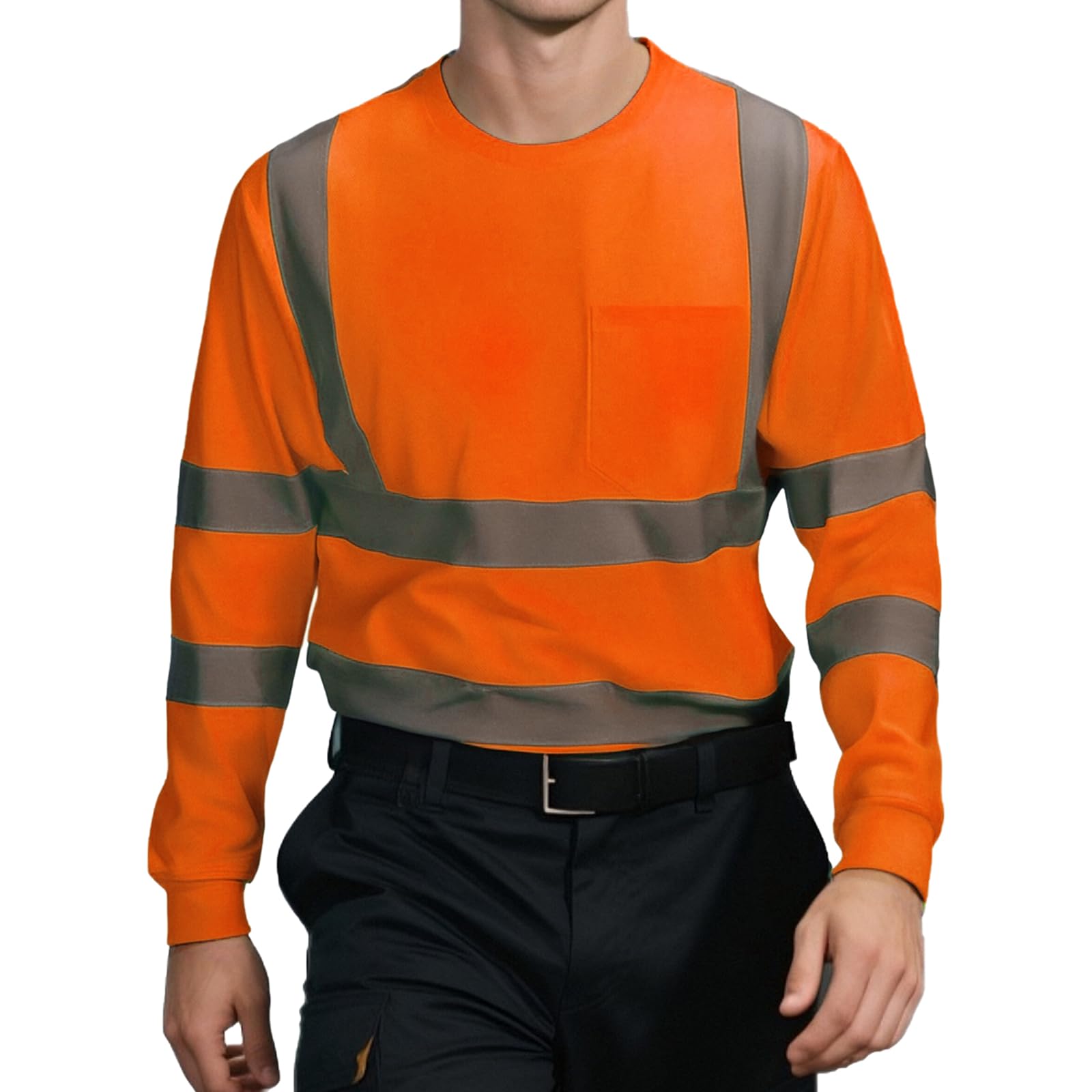 High Visibility Safety Shirts for Men, Hi Vis Class 3 Long Sleeve Reflective Construction Shirts