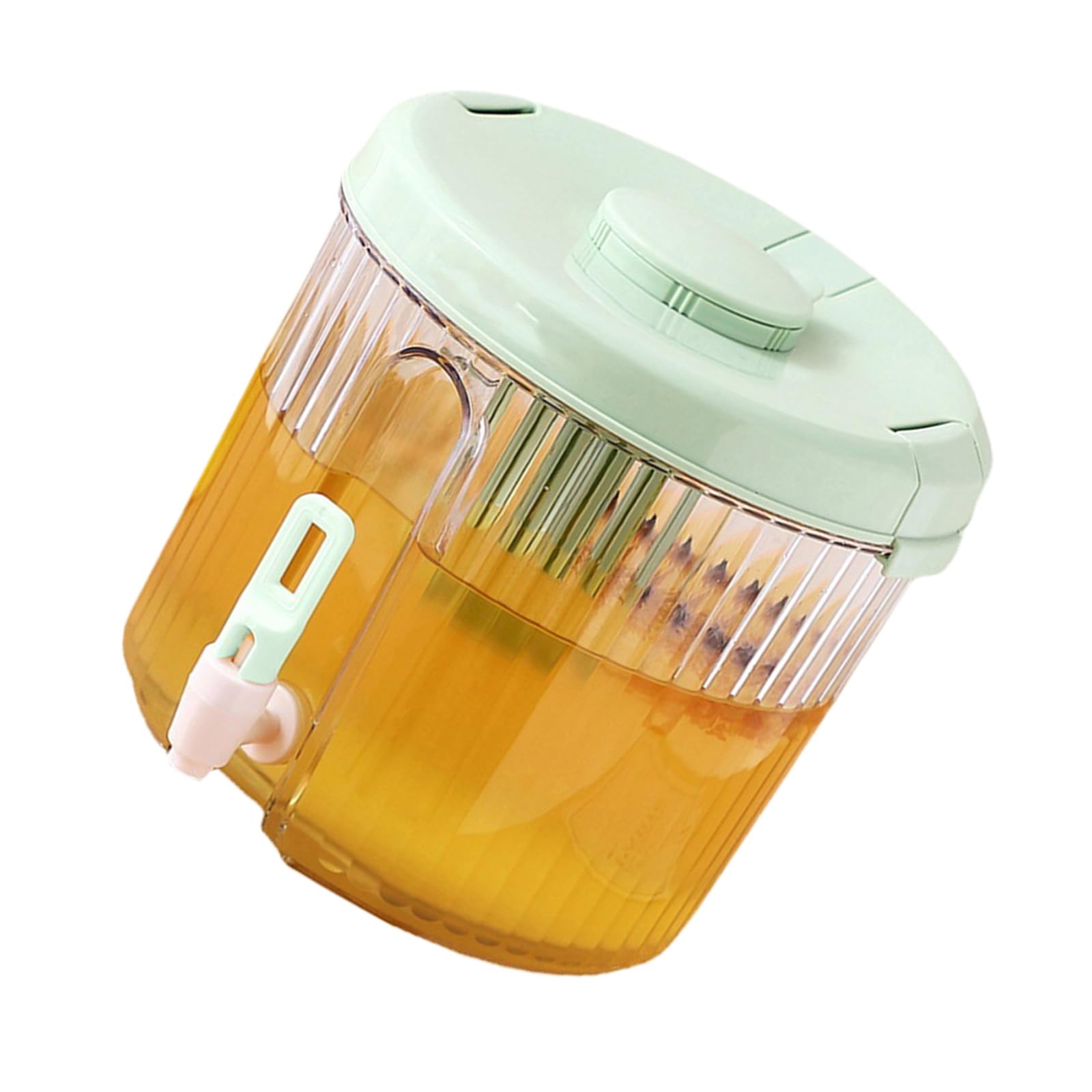 Carotoe Round Light Green Iced Beverage Container Leak Proof Fridge Dispenser With Tap Cocktails Juices Kettle Refrigerator Water Pitcher Refrigerator Cold Water Pitcher