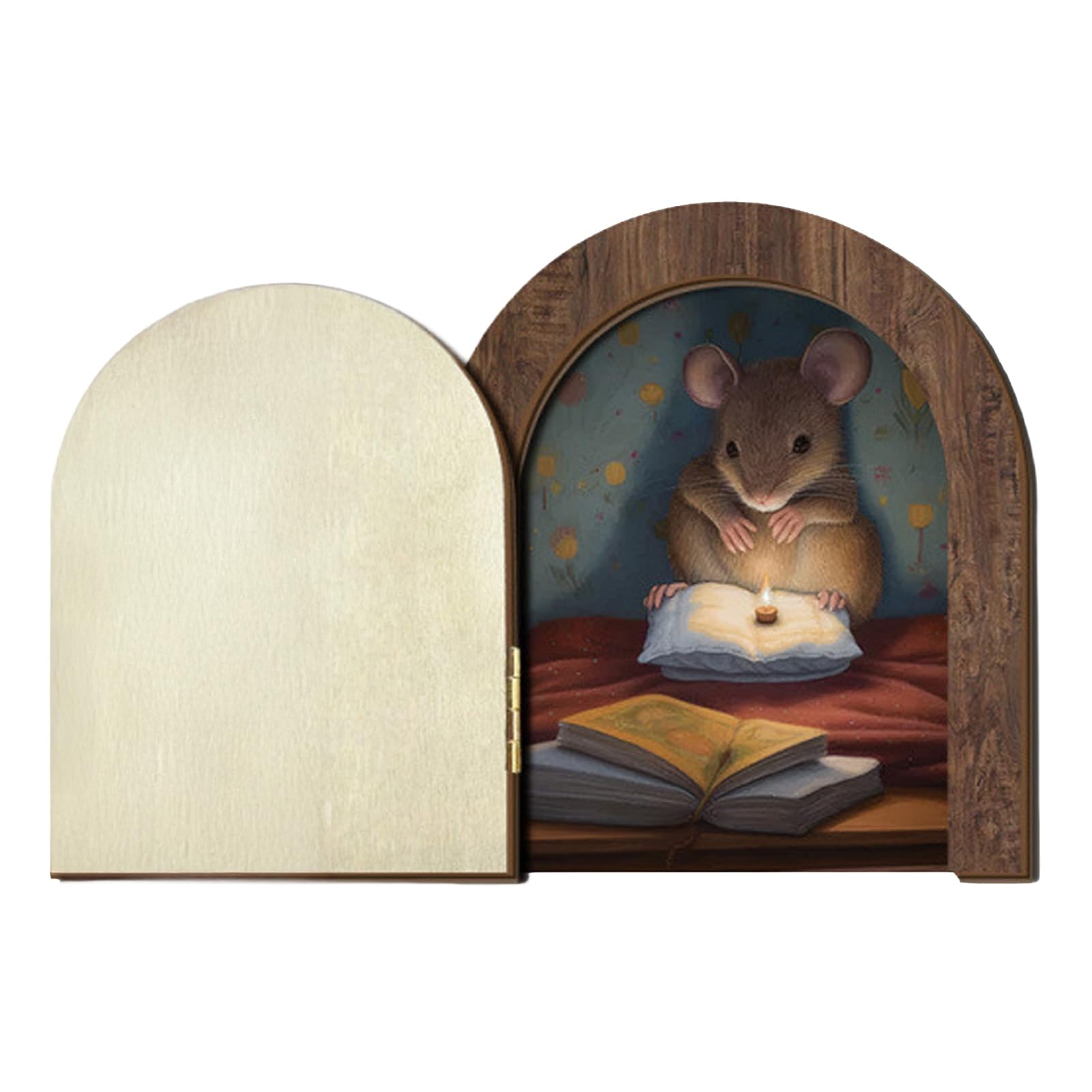Pasisuu Wooden Mouse Sliding Door – Natural Wood Kids Interactive Toy, Fairy Tale Storybook Elf Room Decor for Children‘s Imaginative Play D