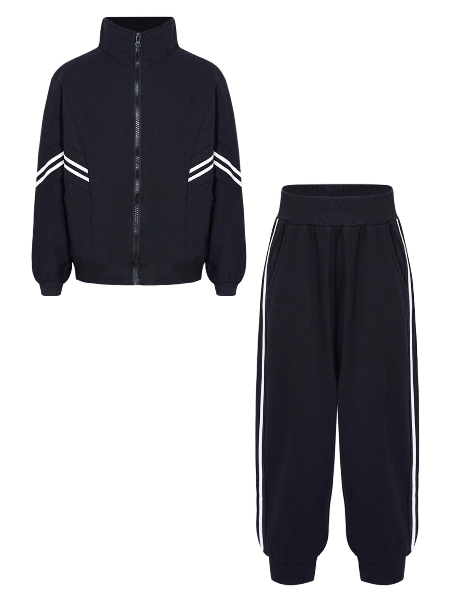 Kaerm Dziecięcy strój rekreacyjny dla chłopców, bluza z długim rękawem, kurtka z zamkiem błyskawicznym, rozciągliwa, patchwork, spodnie sportowe, na jesień, wiosnę, zestaw