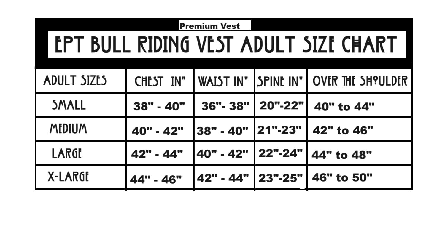 EPT Premium Leather Bull Riding Vest - Black Leather EPT Brand - Adult Sizes (Adult Large)