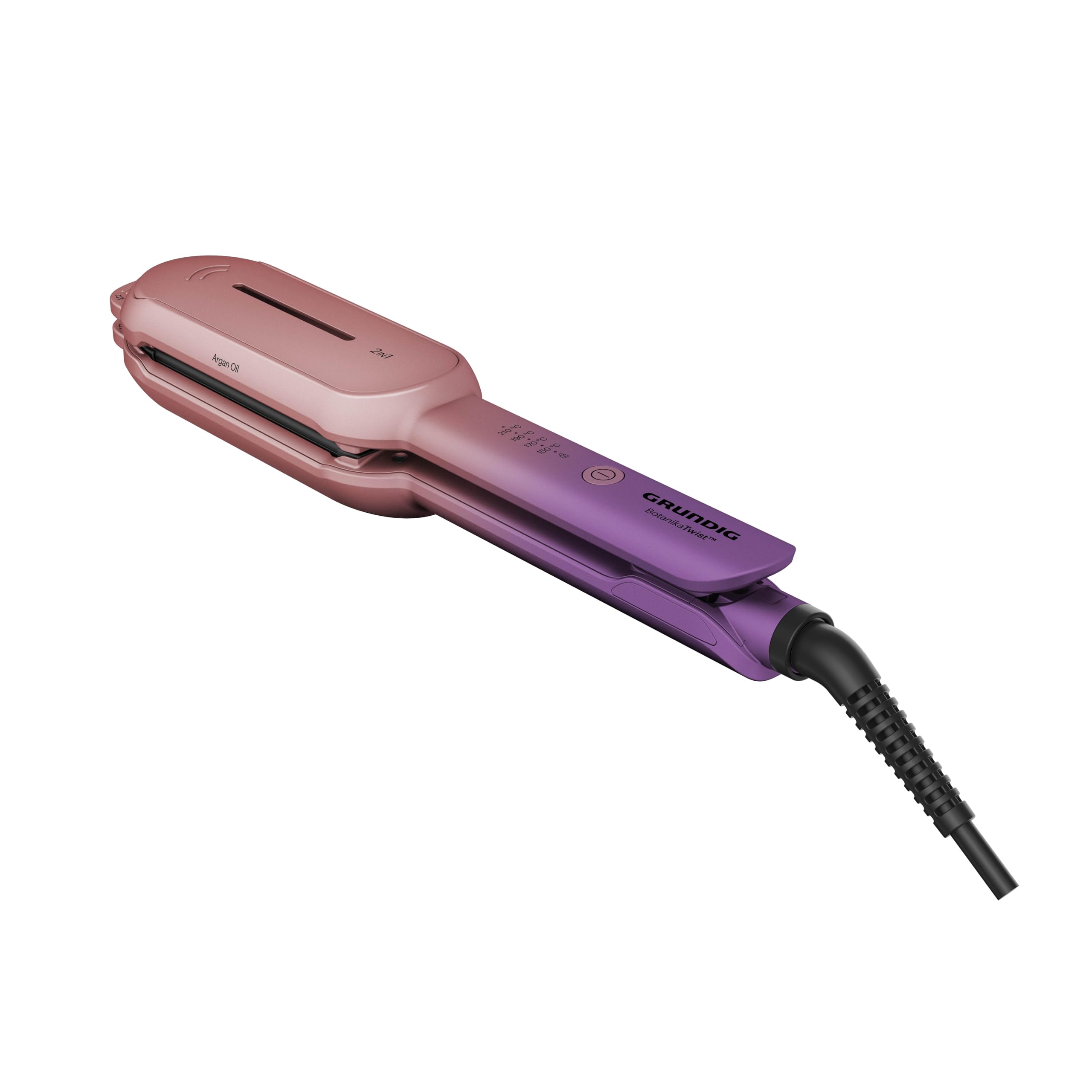 GRUNDIG HS 8331 BotanikaTwist 2 in 1 Hair Styler, piastre rotanti per lisciare e styling, tempo di riscaldamento rapido, regolabile da 150 °C a 210 °C, rivestimento in ceramica con olio di argan, rosa