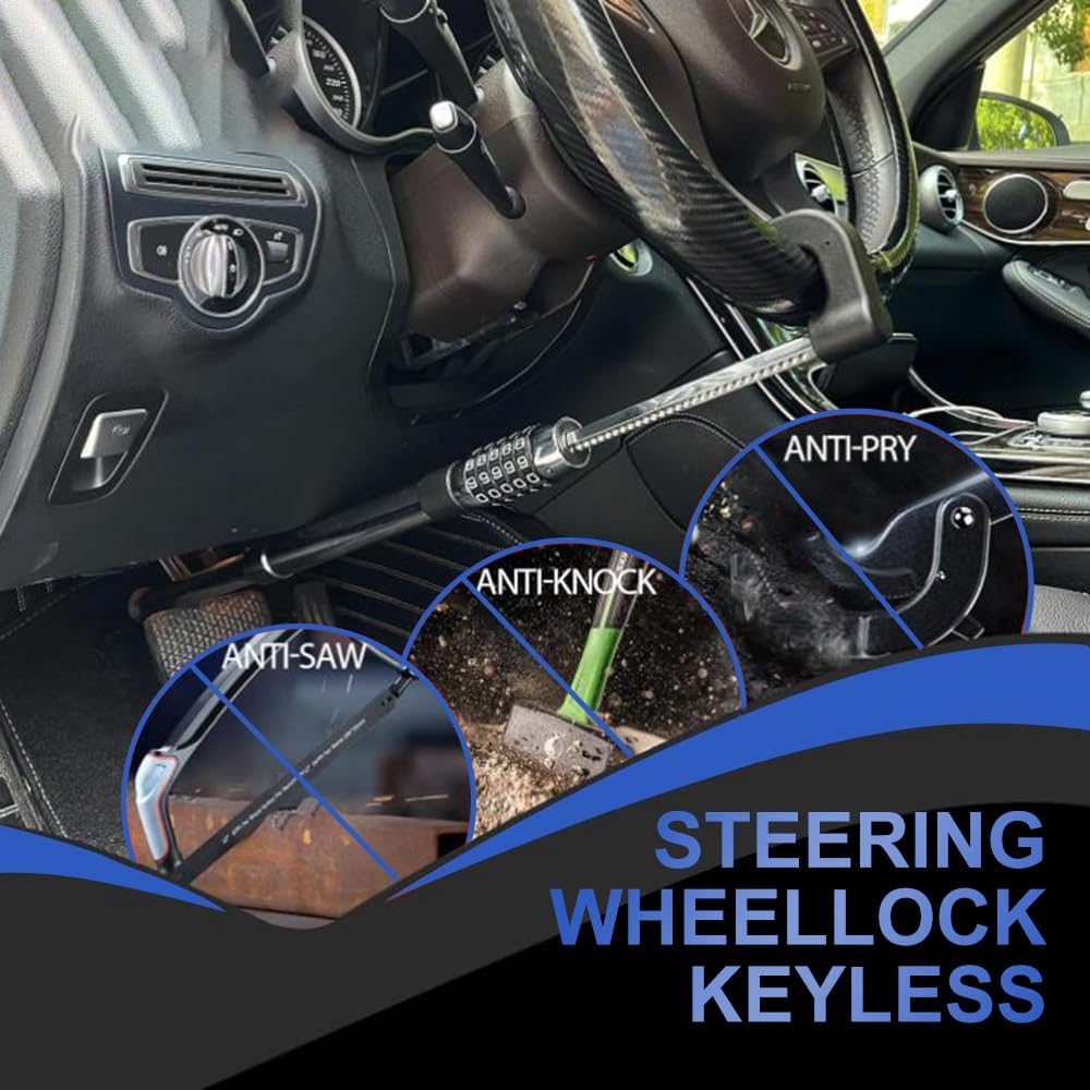 Blueshyhall Auto Lenkradschloss Bremspedal mit Zahlenschloss, Diebstahlsicherung Auto Kupplungsschloss mit 53-80 cm Versenkbarer Haken Wegfahrsperre Auto Pedalschloss Car Anti Theft Pedal Lock