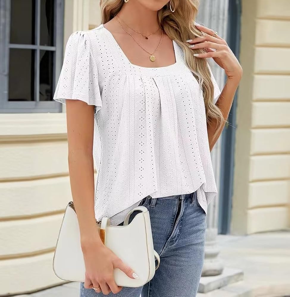 Amazon.com: GeRRiT Womens Square Neck Tops Pleated Short