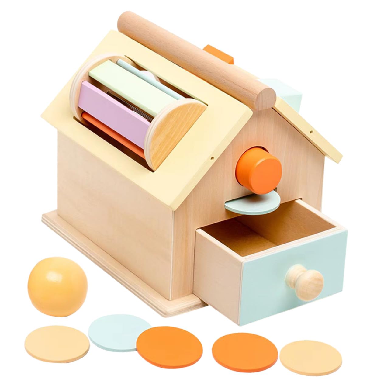 BESTonZON Caja de Monedas y Bolas de Madera para Niños, 1 Juego | Formación Temprana, Coordinación Ojo-mano y Pensamiento Lógico, Uso Seguro, Formato Compacto