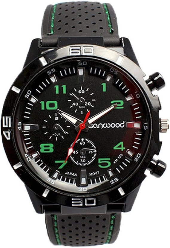 Amazon ノーブランド品 アクセントカラーが目を引く ラバーベルトミリタリーメンズウォッチ フェイクダイアル Av028 Grn メンズ腕時計 並行輸入品 メンズ腕時計 腕時計 通販