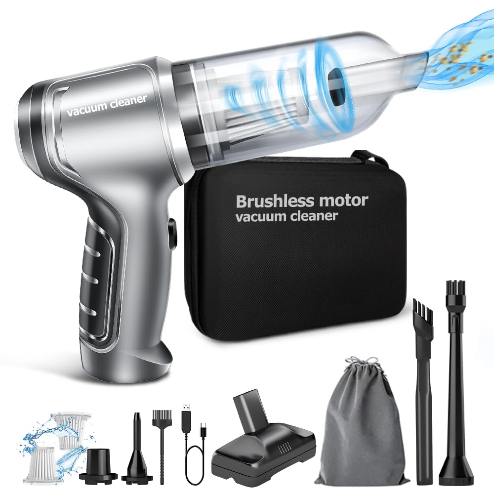 Car Vacuum High Suction Power 15000 PA Brushless Motor Wireless Handheld Vacuum Cleaner Mini Vacuum for Car Cordless Rechargeable Portable Vacuum for Men Women Vehicle Home Keyboard (Sliver Grey)1