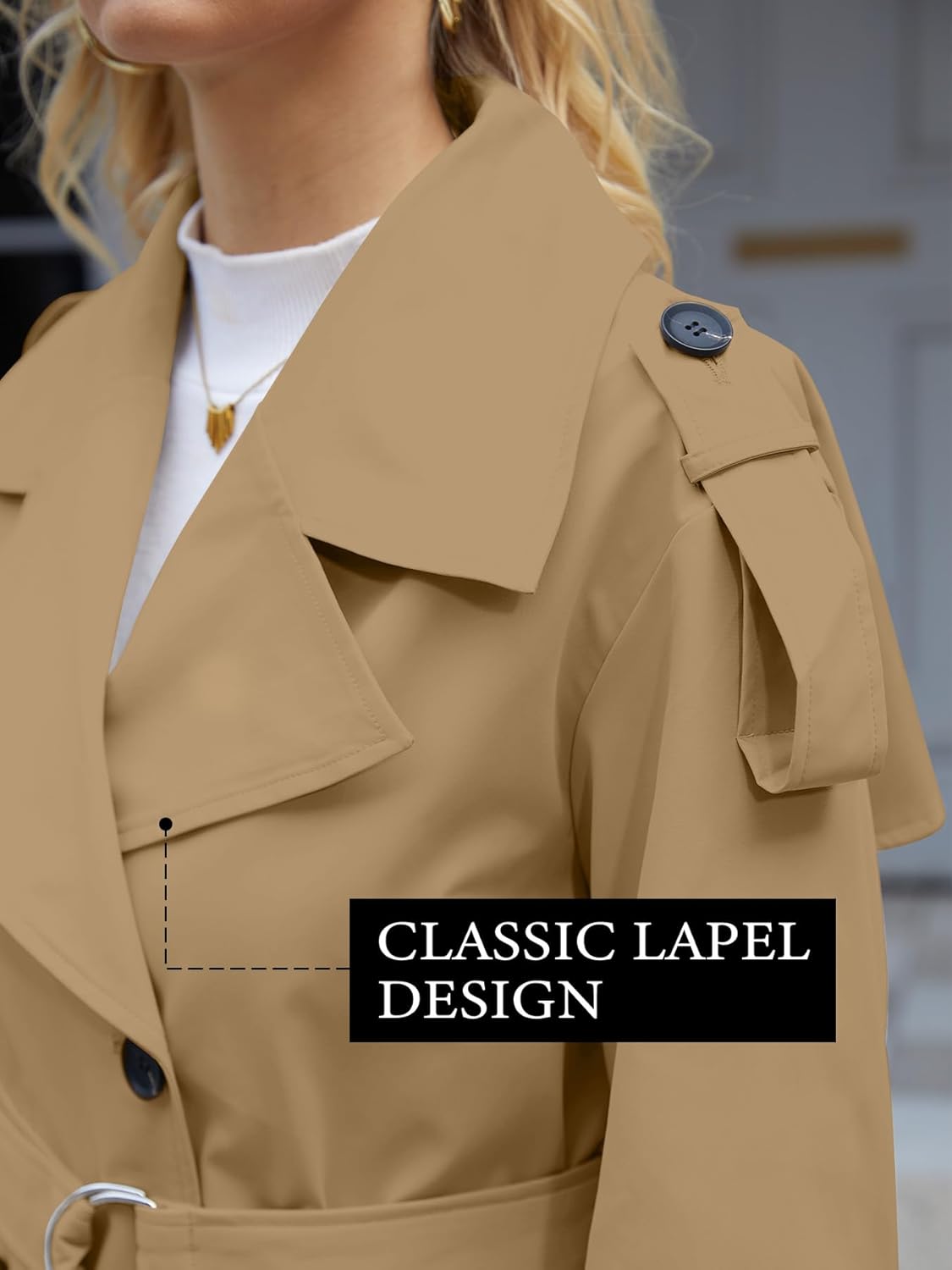 Muchpow Women's Long Trench Coat Double Breasted Lapel Oversized Windproof Overcoat with Belt - Image 3