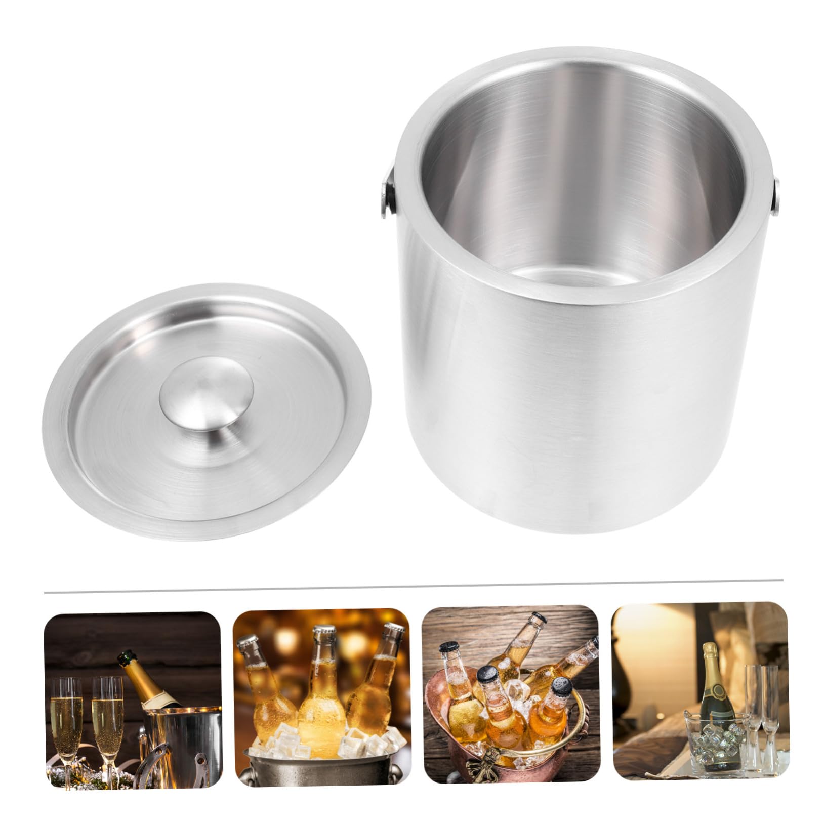 STOBAZA Doppelwandiger Edelstahl Eiswürfelbehälter mit Deckel und Henkel Isolierter Eiskübel für Wein und Bier Kratzfester und Tragbarer Kühlbehälter für Bar Party und Zuhause